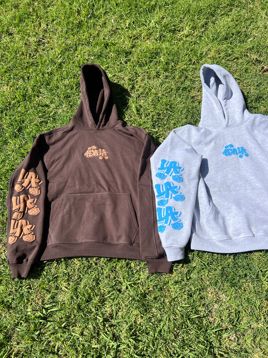GOD WATCH OVER ME Puff Hoodie (BROWN )