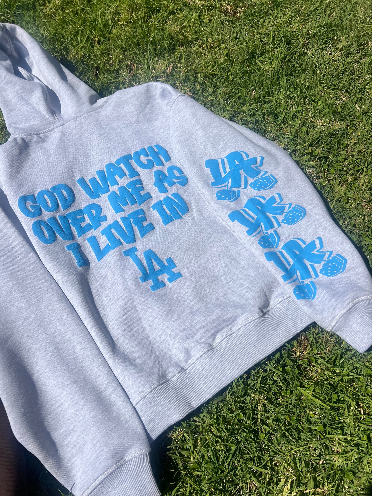 GOD WATCH OVER ME Puff Hoodie (GREY SKIES)