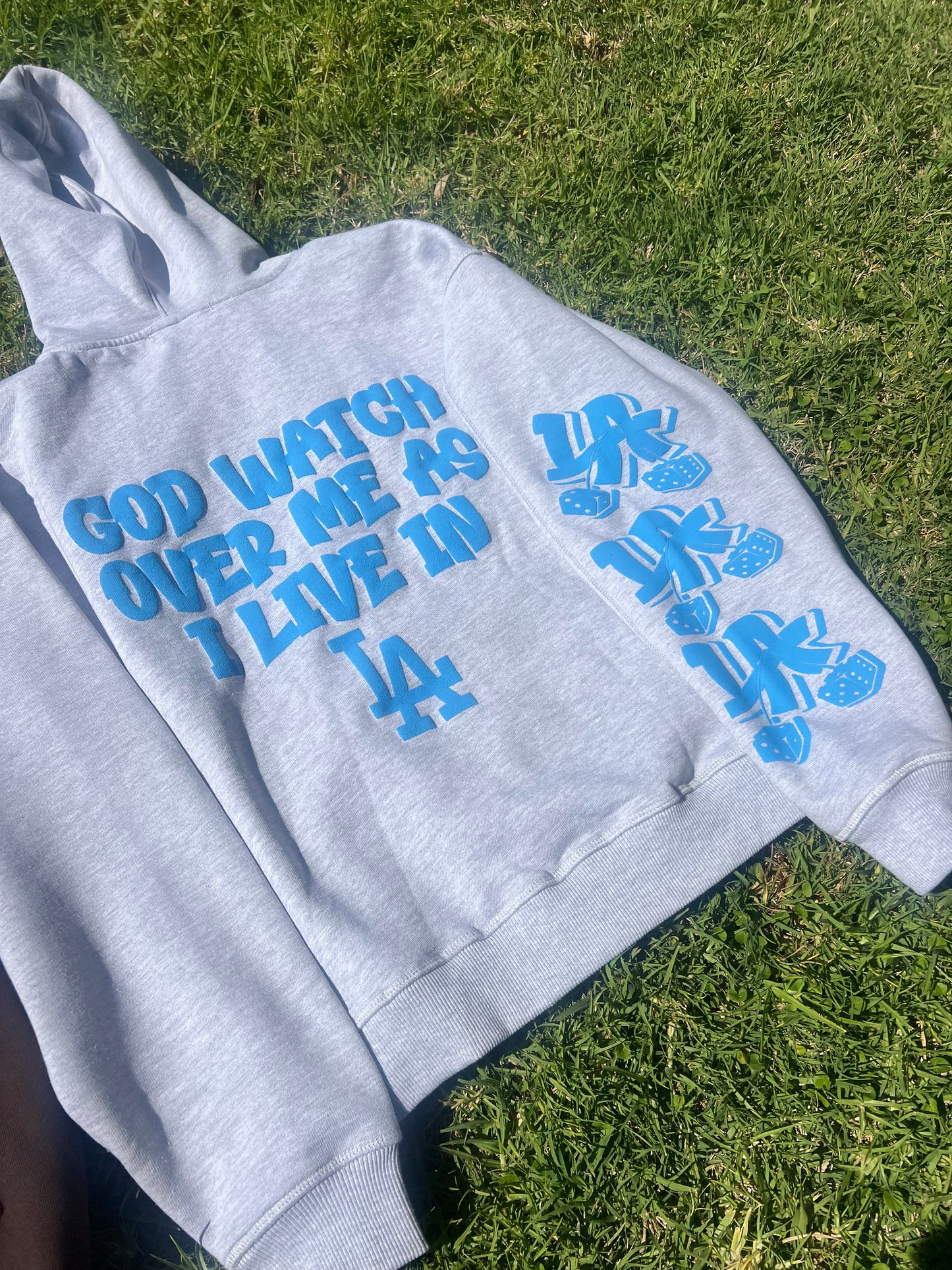 GOD WATCH OVER ME Puff Hoodie (GREY SKIES)